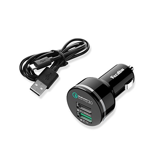 Cargador de Coche YOKIRIN R  pido Cargador Quick Charge 3 0 para Samsung Galaxy S7  S7 edge  iPhone 7 Plus   7   6S 6  6 Plus  6S Plus y m  s Incluido Cable Micro USB de 1 Metro  - Negro