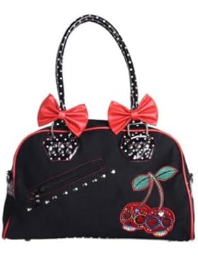 Banned - Rockabilly Damen Kirschen Cherry Skull Bag Tasche (schwarz/rot)