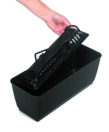 Pflanzkasten im Rattan Design mit integriertem Wasserspeicher und Halterungen aus Metall für Geländer aller Art oder zum Aufstellen, Maße B 50 x H 17,2 x T 17,4 cm, Farbe Anthrazit - 2