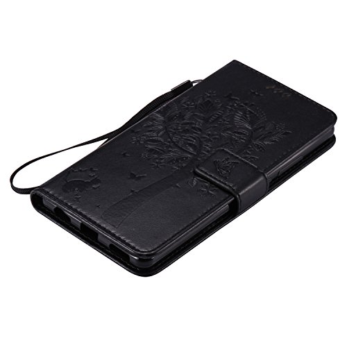 Cozy Hut Mehrfarbige PU Leder Klappe Tasche Schutz Hülle für Huawei P9 Plus in Ölmalerei Stil Colorful Painting Flip Case KunstLedertasche Etui Schutz Hülle Handytasche mit Standfunktion Kartenfächern(Katzen und Baum) – schwarz - 4