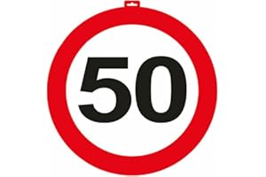 CARPETA® - Riesen Verkehrsschild * Zahl 50 * ┃ Ø 47,5cm ┃ Deko 50. Geburtstag ┃ Türschild und Straßenschild ┃ Mit & ohne Aufhänger