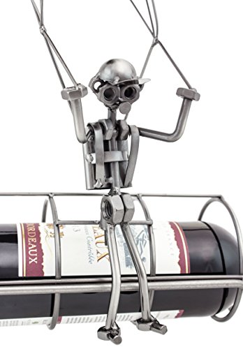 BRUBAKER Flaschenhalter Fallschirmspringer Metall Skulptur mit Geschenkkarte - 3
