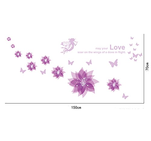 ufengke® Glück in Voller Blüte Schönen Blumen Hibiskus DIY Wandsticker,Wohnzimmer Schlafzimmer Entfernbare Wandtattoos Wandbilder, Lila - 3