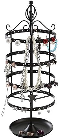 4 Tier Rotating Jewelry Tree Organizer Stand Tower w/ Ring Tray for Necklace &amp; Earrings, Black