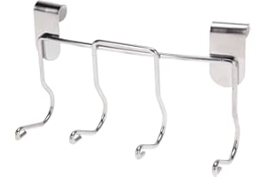 OrionMart BBQ Grill Charcoal Kitchen Utensil Rack with 4 Hooks – Small, Handy Bbq Hooks for Utensils Outdoor Indoor – Silver Utensil Hanger Easy to Hang Tool for Cooking Grilling