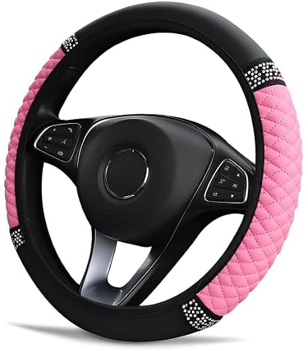 Coprivolante In Pelle Con Strass Bianchi E Diamanti | Glitterato E Morbido | Universale 38 Cm | Antiscivolo Per Auto