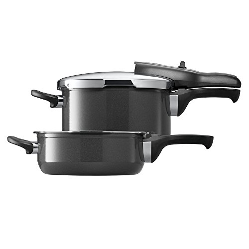Silit Sicomatic t-plus Schnellkochtopf-Set 2-teilig Topf Deckel Pfanne 3l & 4,5l ohne Einsatz Ø 22cm grau Made in Germany Innenskalierung Silitstahl Funktionskeramik induktionsgeeignet - 2