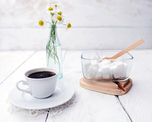 Sugar Bowl Made from Wood and Glass Jar with Lid, Wooden Spoon Included, Spice Jar, Salt Keeper, Storage Container