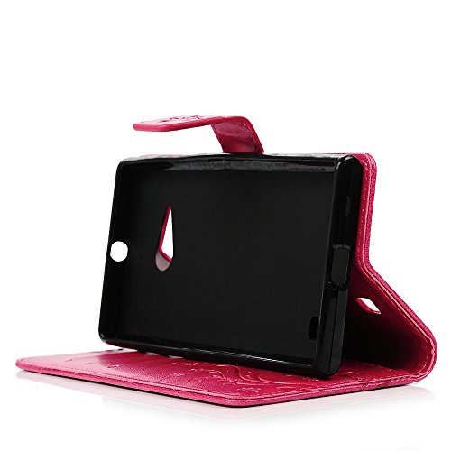 Nokia 730 Hülle Badalink Nokia 730 UltraSlim Schutzhülle Leder PU Handyhülle Rosa Rot Handytasche Wallet Case Ständer Handyhuelle Cover +Eingabestifte+Staubschutz Stecker - 7