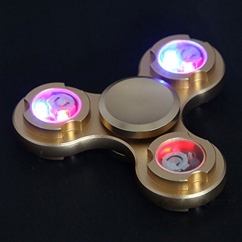 Fidget Spinner Metal 2LED/ Tri Spinner Fidget Toys Glow in the Dark 3D Hand Fidget Spinner Prime Hand Spinner EDC Hand Spinner Anti Stress Toy Kids Adults (Tri LED Gold)
