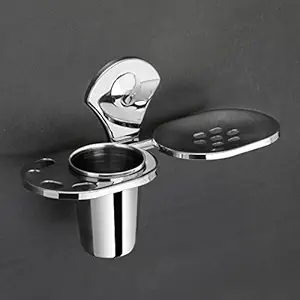 Ochron Stainless Steel 2in1 Soap Dish with Tumbler Holder / Toothbrush Holder / Toothbrush Stand . Wall Mounted Items for Bathroom Accessories, Sink / Wash Basin. Set of 1.