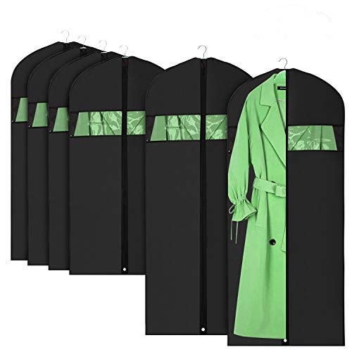 HOMMINI Fundas para Trajes,Fundas Ropa,Cremallera Completa, Fundas Chaquetas Plástico Anti-Polvo y Impermeable, 2 Pieces of 60"x 26" and 4 Pieces of 42"x 24"(Negro, 6PCS)