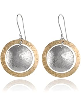 Zwei Ton von Hand gehämmert Kreis und Disc Ohrringe, 925Sterling Silber & 14K Gold gefüllt Baumeln Ohrringe