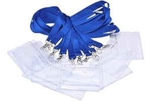 PUBLICLICK Lote 10 lanyard en resistente poliéster con cierre de mosquetón metálico, Medidas 2 x 50 cm incluido tarjetas identificación de PVC, Cordón de Cuello para Negocio, Exposición y Oficina (Azul Royal)