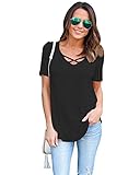 Camisetas Anchas Mujer Camiseta Camisas Para Damas Camisa Manga Corta Carta Estampadas Señora Verano Remeras Poleras de Mujer Tops Cuello en V Blusas Elegantes Blusa Fiesta Top Negro S