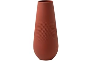 Villeroy & Boch Manufacture Collier Terre Vase Carre hoch, eindrucksvolle Blumenvase für Kommoden und die Festtafel, Premium Porzellan, 26 cm,