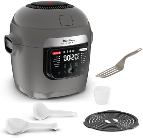 Moulinex Multicook Fry Multicooker & Air Fryer, 12 programmi, 6 L, Grigio, Spatola inclusa YY5553FB