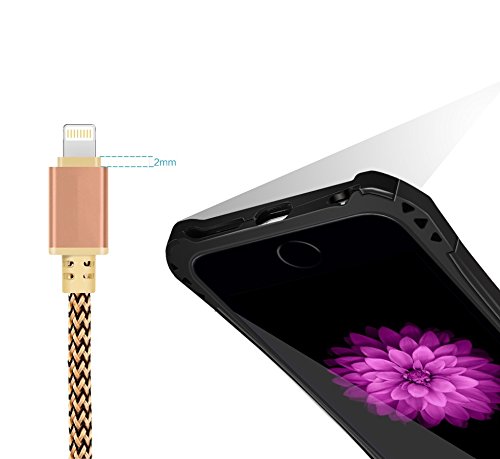 iProtect Lightning USB Ladekabel 1m Nylon Datenkabel knotenfrei für Apple iPhone 5, 5s, 5c, iPhone 6, 6s, 6 Plus, 7, 7 Plus, iPod und iPad in gold - 7