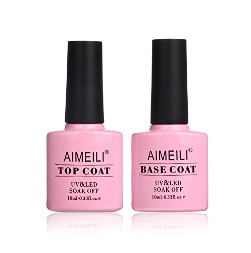 AIMEILI Soak Off UV LED Gel Nail Polish - Base and Top Coat Kit Set 10ml