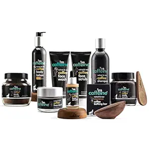 mCaffeine Head-to-Toe Coffee Kit (Pack of 9) | Complete Caffeine Experience for Hair, Face and Body | Cleanse, Exfoliate and Moisturize | Made in India