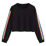 ESAILQ Frau Lose Langarm-Regenbogen-Druck-Pullover-Sweatshirt (L, Schwarz-3)