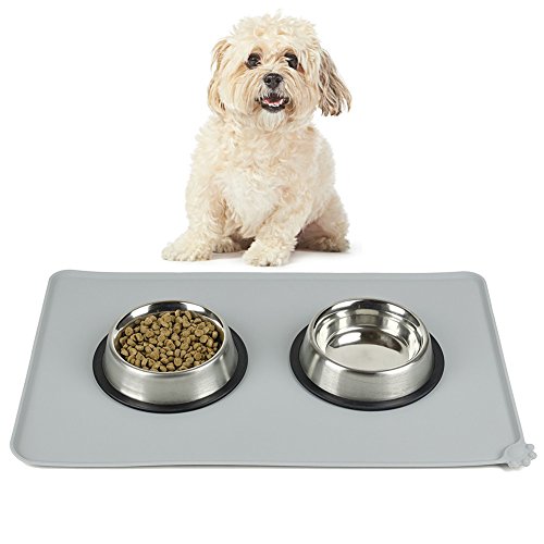Preisvergleich Produktbild Ploopy Napfunterlage Hund, Napfunterlage silikon, Katzen Napfunterlage, Haustier Fressnapf Unterlage Futtermatte für Hund und Katze Premium Silikon, Napfunterlage fuer Haustier 47cm*30 cm Grau