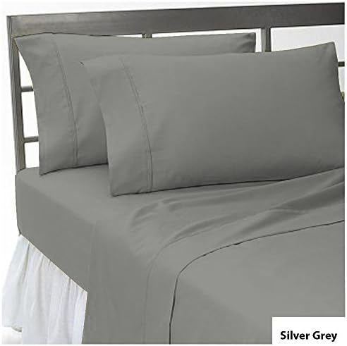 1 Fitted Sheet &amp; 2 Pillow Cases 100% Egyptian Cotton 16 inch (40cm) Extra Deep Pocket Solid Pattern 650 Thread Count All Sizes &amp; Colors (UK King ,Silver Grey)