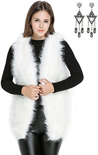 Semia Women Faux Fur Vest Sleeveless Shrug Simple Style Solid Gilet Coat Outwear Tops Black