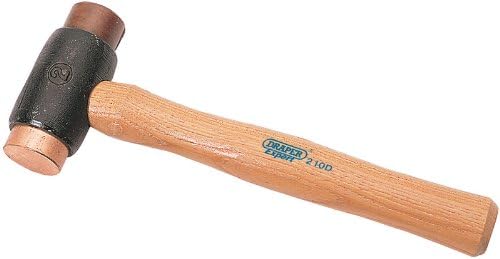 EXPERT 1100g (38oz) COPPER/RAWHIDE FACED HAMMER - Expert Quality, with a heavy malleable iron head fitted with a copper and a rawhide face. The copper face is especially suitable for dismantling and assembly work where it will help to avoid damaging component parts. The rawhide face is ideal for use on materials where bruising needs to be avoided. An excellent dual purpose hammer. Shaped wood shaft. Sold loose.
