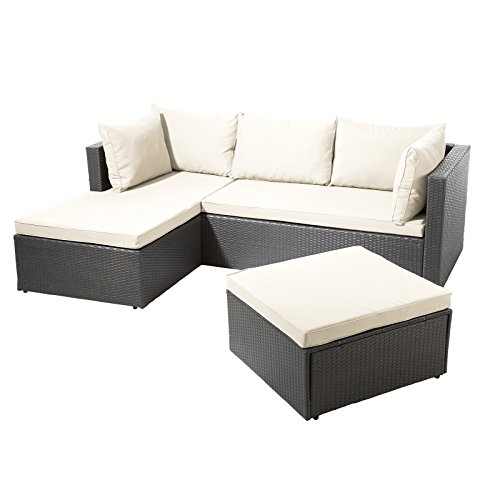 Limal Polyrattan Gartenlounge Creme 143 x 202 x 77 cm, Rostfreies Aluminiumgestell, Wetterfest, Schmutzabweisend, Abnehmbare Polster