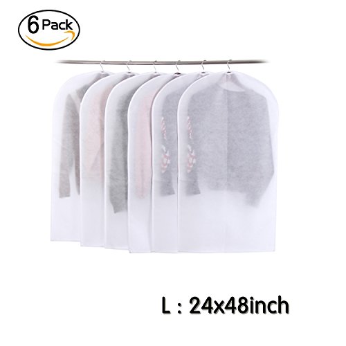 Clothes Cover Dustproof Moth Proof Garment Bag Breathable Washable Transparent Dress Cover with Full Zipper Pack of 6 … (L : 24"x48")