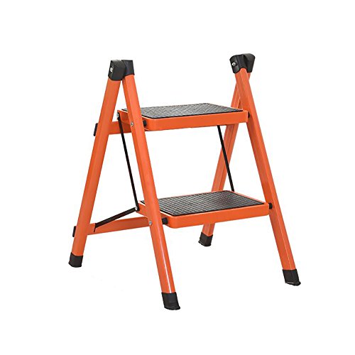 Preisvergleich Produktbild JTWJ Wohnzimmer kleine Klappleiter Hocker Erwachsenen Eisen Leiter Küche Klappleiter und rutschfeste Pedal (Farbe : Orange, größe : 2 tiers)
