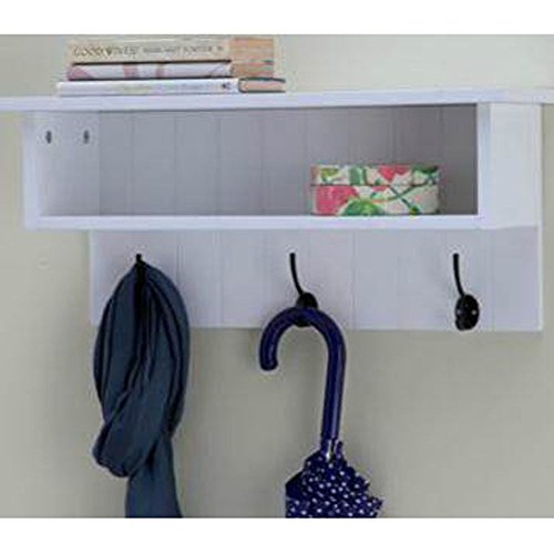 NEW ENGLAND - Wall Mounted Hall Rack with Storage and 3 Coat Hooks - White