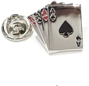 Silver Plated deck of cards, aces, ace of each suit Lapel Pin Badge / tie pin, in plush gift box