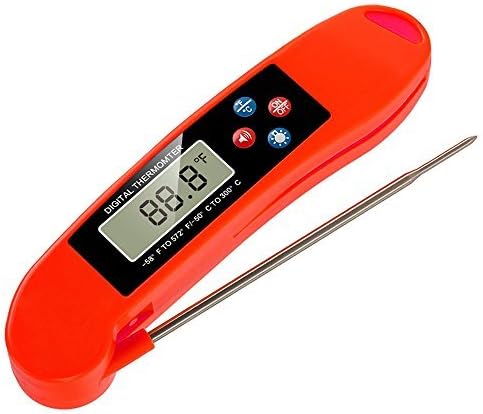 Instant Read Food Thermometer Probe Malanzs Digital Electronic Meat Thermometer for Testing Cooking BBQ Oven Grill Meat Snack Temperature by Screen and Audio Two AAA Batteries(Not Included)(Red)