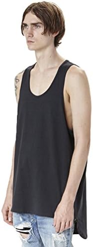Baymate Mens Hip Hop Vests Cotton Tank Tops Sleeveless Extended T shirts Black L