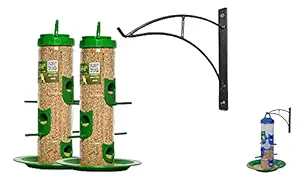 Amijivdaya Hanging Large Bird Feeder with Wall Mount Black Metal Stand 2 Piece_Green