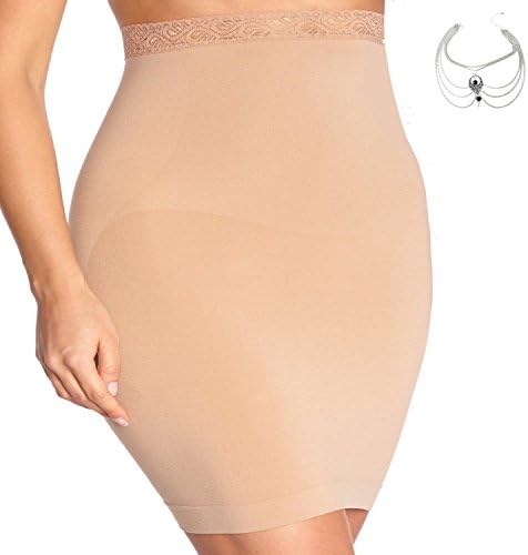 Body Wrap â€“ Plus Size Lace Trimmed High Waist Half Slip Shaper â€“ Onyx Body Bracelet Series â€“ Slim Lift and Shape â€“ Seamless 100% Invisible â€“ Women â€“ Control Level Firm â€“ Beige 22 / 3X