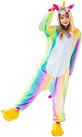 Aideal Women's Unicorn Onesie Costume Hooded Adults Jumpsuit Sleepwear Anime Cosplay Xmas Pajamas Girls Ladies (Rainbow, S)