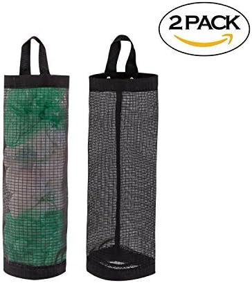 Carrier Bag Dispenser, 2 Pcs Polyester Wall Mount Carrier Bag Holders Hold up to 40 Lightweight Grocery Bags,Foldable Breathable Washable Hanging Mesh Garbage Bag Organizer for Kitchen Storage(Black)