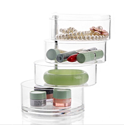 Schönes Leben* Acryl Kosmetik Organizer Kosmetik Aufbewahrungsbox Cosmetic Storage Box Transparent 4 drehbare Fächern für Haargummi, Nagellack, Schmuck Aufbewahrung