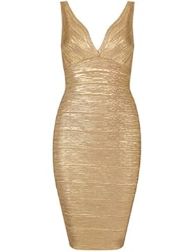 Whoinshop Damen Kunstseide V Ausschnitt Bandage Bodycon Kleider Figurbetontes Festliche Partykleider