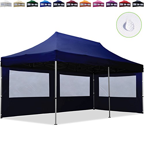 PROFIZELT24 Faltpavillon Faltzelt Klappzelt Partyzelt Falt-Pavillon mit 2 Seitenteilen, ALU Popup für Garten Terrasse Feier Markt als Unterstand, Dachplane 100% WASSERDICHT 280g/m², 3x6m, dunkelblau