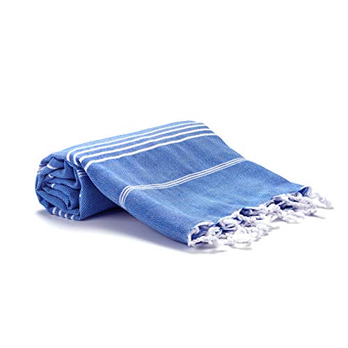 Lucky Turkish Towels Beach Towels%100 Cotton - Pre Washed, No-Shrink, Quick Dry, Soft 39x71' Large Peshtemal, Turkish Towel, Set can be Made - Goqan (Azure)OEKO-TEX STANDARD 100