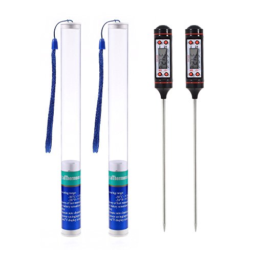 Küchenthermometer Haushaltsthermometer mit langer Sonde, LCD Bildschirm, Amorus® 2 PCS Einstichthermometer für Braten, Grill, BBQ Backen, Baby Ernährung und Badewasser usw (1)