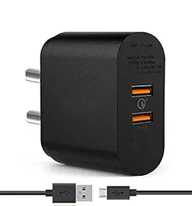 Sachdeal Ultra Fast Dualport Charger | Original Adapter Wall Charger | Type- B Mobile Charger | Dualport Micro Usb Cable Fast Charging Mobile Charger Turbo Adapter Pluging, Multi Purpose, MobilePowerSupply, 2 pins, International Induction Chargers | Type B Micro Fast Charger | Android Charger with 1 Meter USB Type C Charging Data Cable (3.1 Amp, Black )