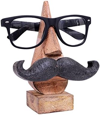 Christmas Gift / Easter Day / Mothers Day / Good Friday Gift Classic Hand Carved Rosewood Nose-shaped Eyeglass Spectacle Holder with Black Moustache