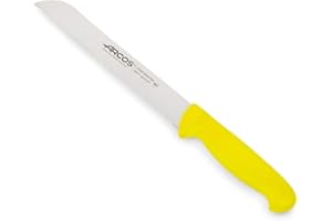 Arcos Serie 2900 - Cuchillo Panero - Hoja Serrada de Acero Inoxidable NITRUM de 200 mm - Mango inyectado en Polipropileno Color amarillo