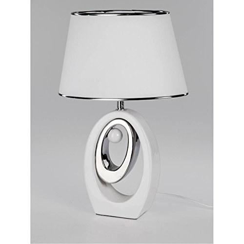 Preisvergleich Produktbild Tischlampe, Leuchte KUGEL OVAL H. 48cm weiß silber Keramik Formano