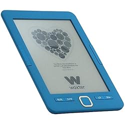 Woxter Scriba 195 - Lector de libros electrónicos de 6" (800 x 600, e-ink pearl pantalla más blanca, EPUB, PDF, micro SD, guarda más de 4000 libros, textura engomada) color azul